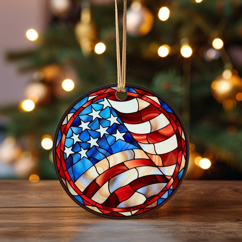 Bundle Stained Glass Look USA Americana Ornament