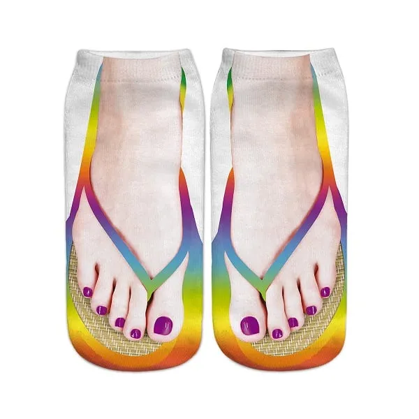 Women Manicure Print Flip Flop Socks