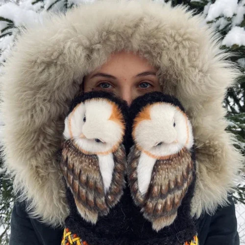 🦉Hand Knitted Nordic Mittens With Owls