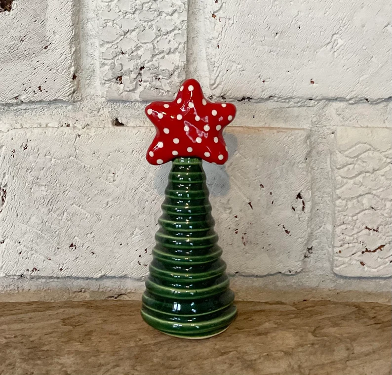 Ceramic Christmas Tree, Small Batch Pottery, Whimsical Christmas, happy art