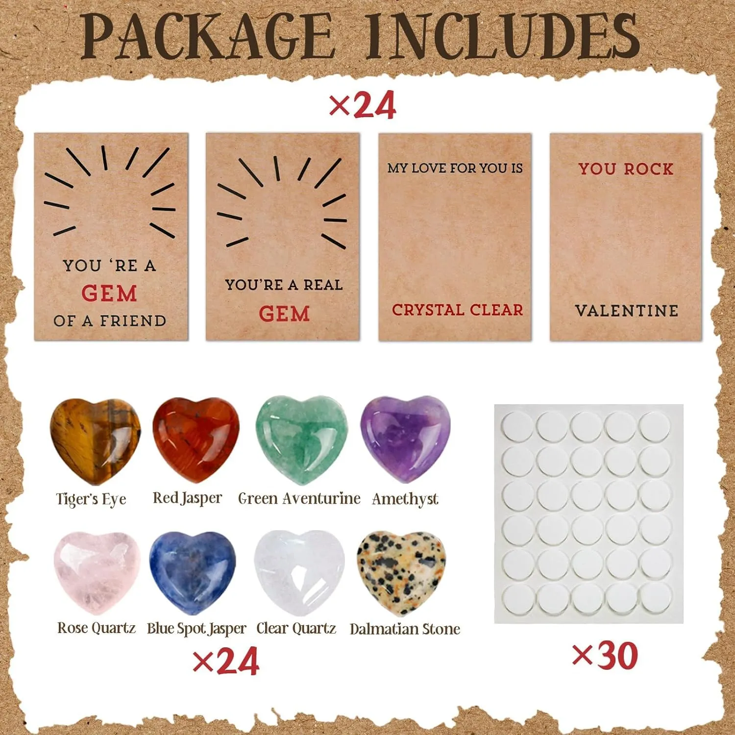 24 Pack Valentines Cards with Heart-Shape Crystals-Valentines Day Gifts for Kids