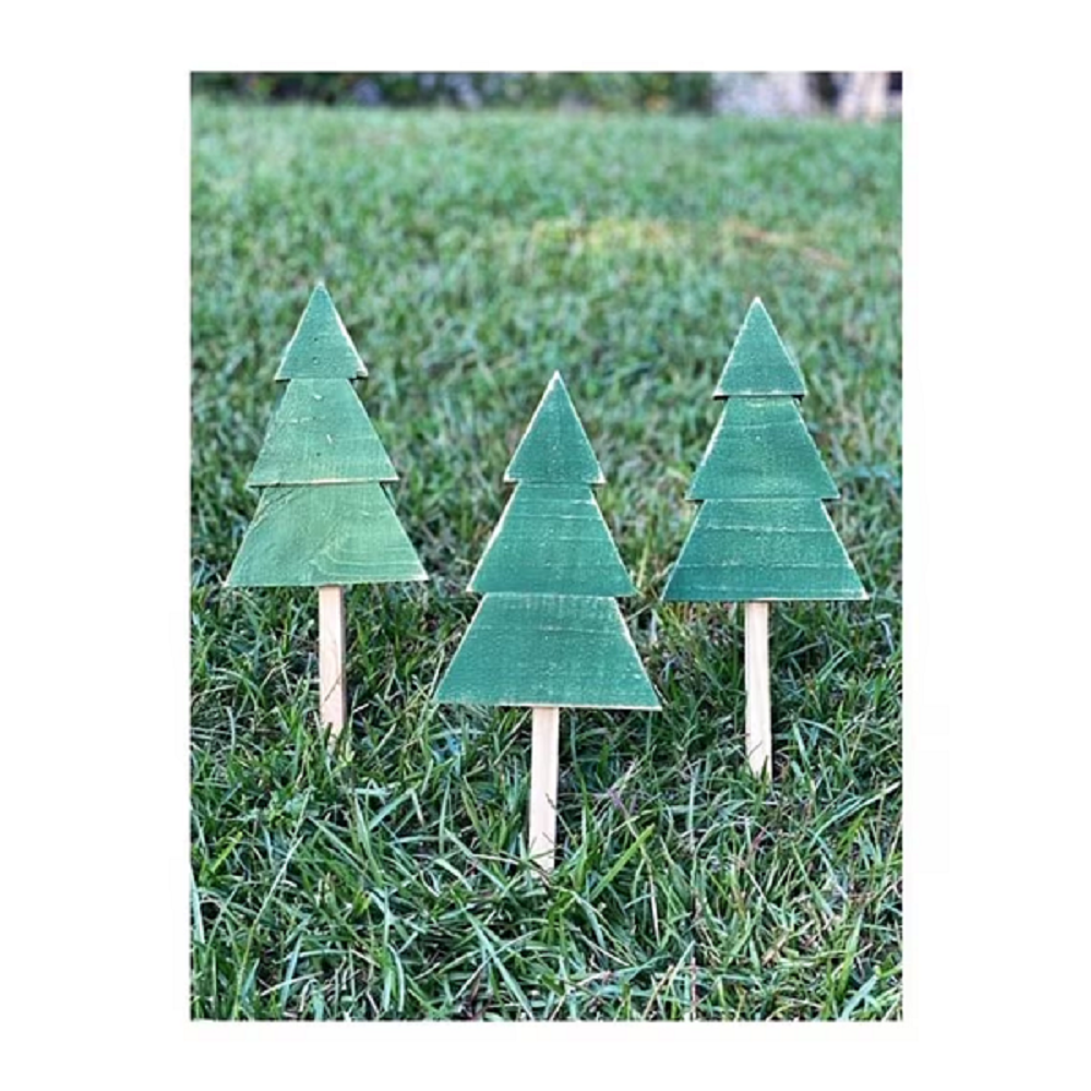 🎄Super Ambient Wooden Christmas Tree Yard Stakes (A Set of 3 Pcs)