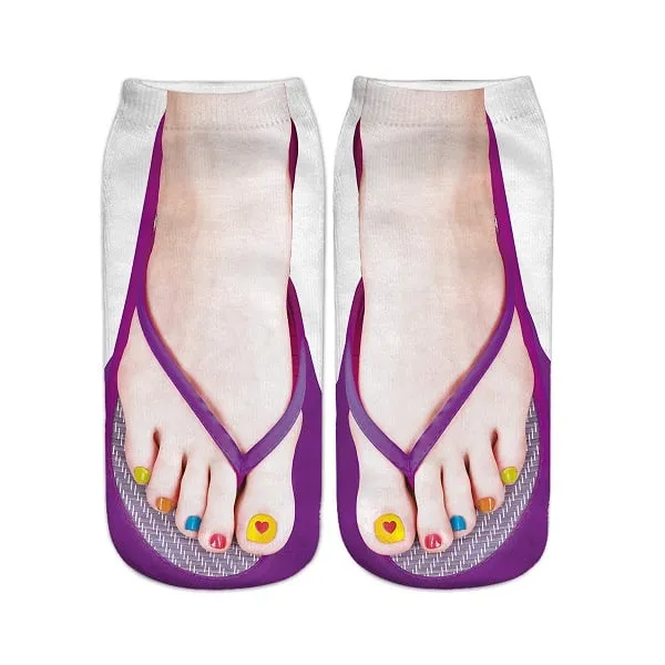 Women Manicure Print Flip Flop Socks