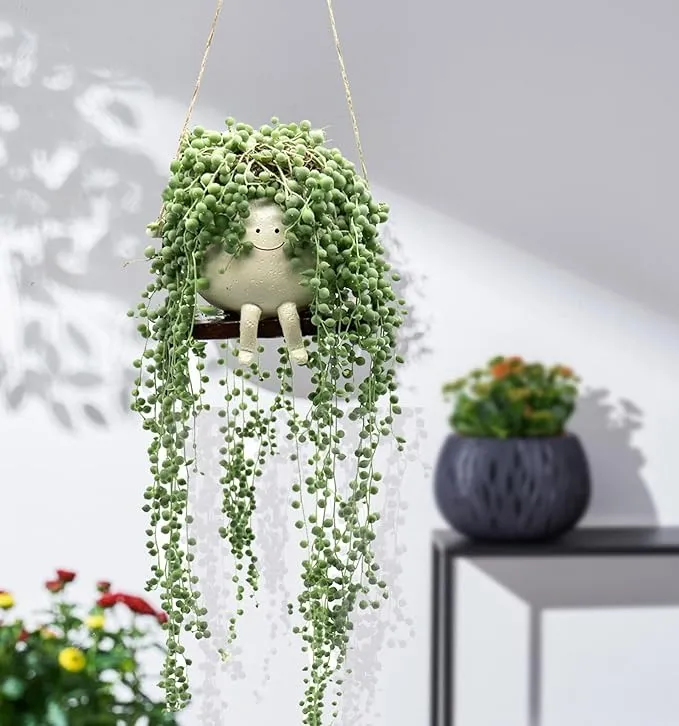 🔥HOT SALE😍🌱Swing Smile Face Planter Pot Hanging Resin Flower Head Planters 🌱