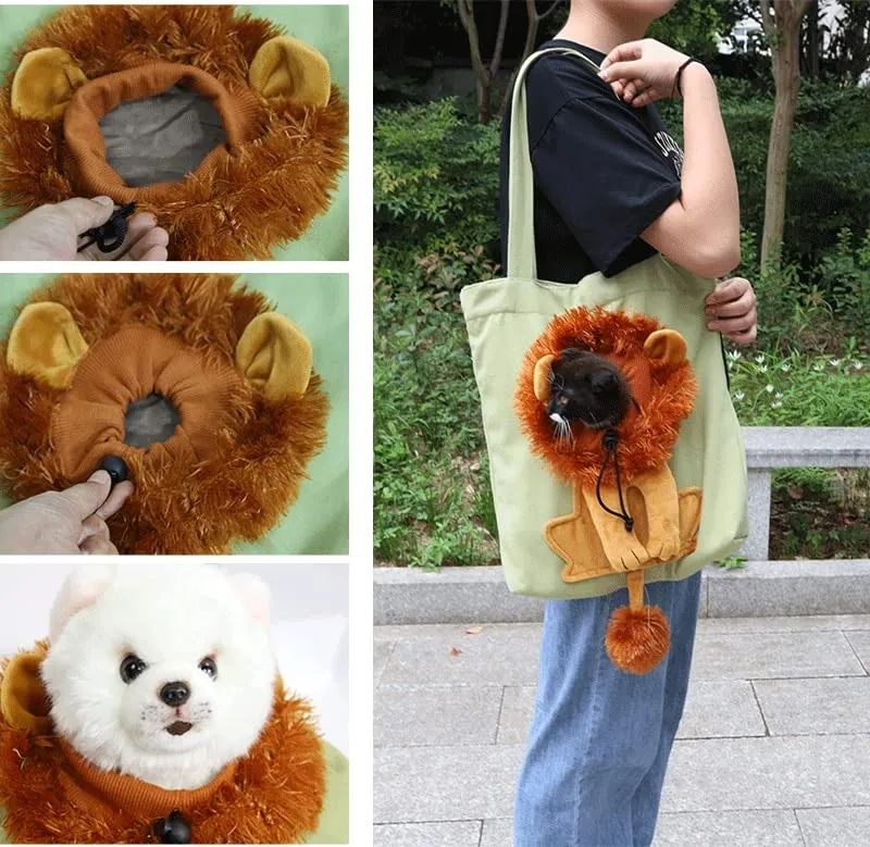 🐱Cute Lion-Shaped Pet Canvas Shoulder Bag Cat Carrier