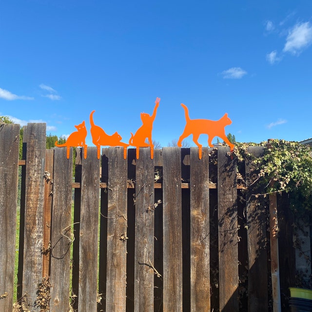 Cat Set of 4 Yard or Fence Signs - Metal Cat Decor