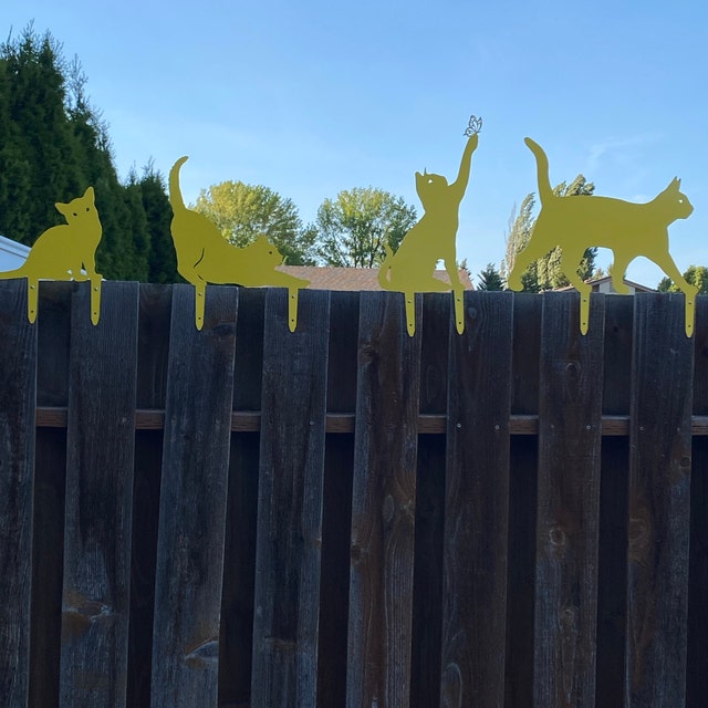 Cat Set of 4 Yard or Fence Signs - Metal Cat Decor
