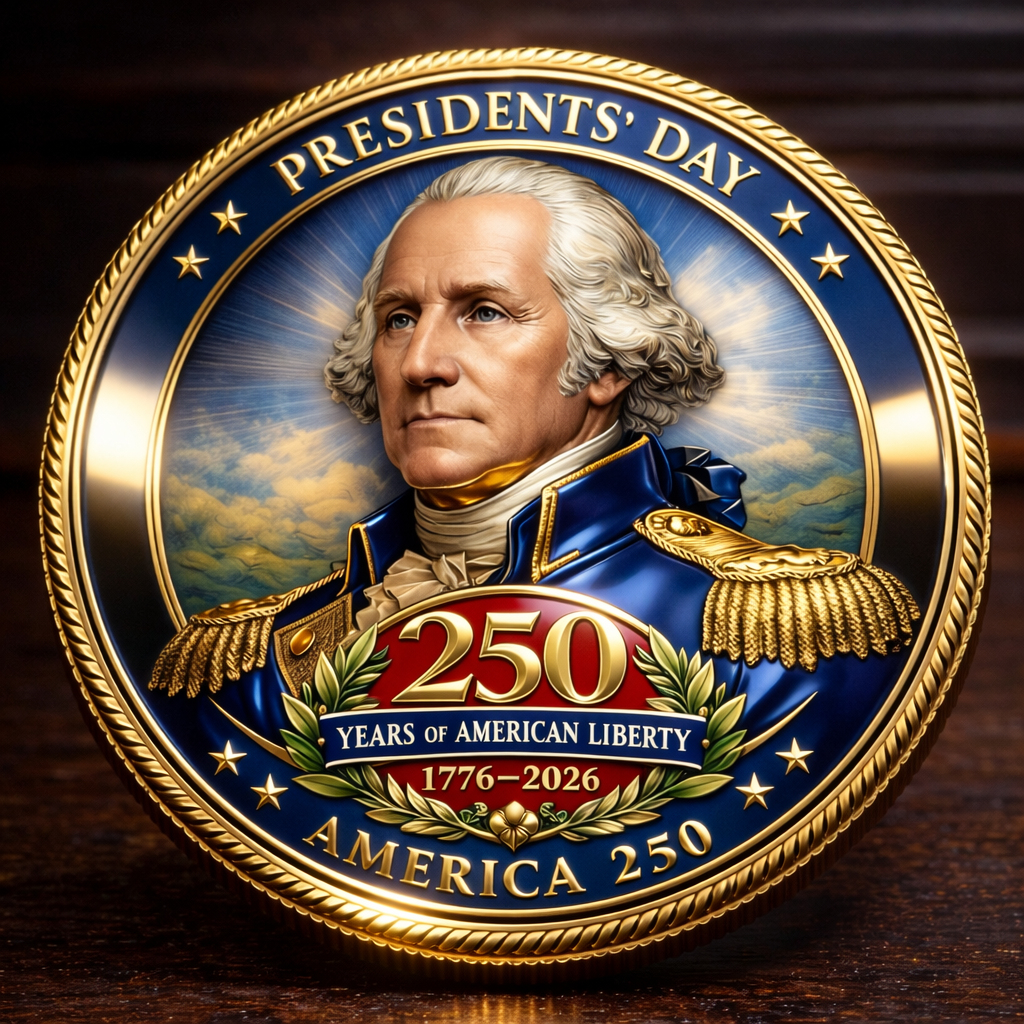 Presidents' Day Commemorative Coin - Celebrating 250 Years of American Liberty