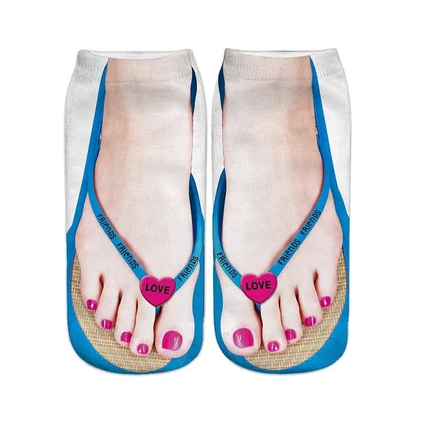 Women Manicure Print Flip Flop Socks