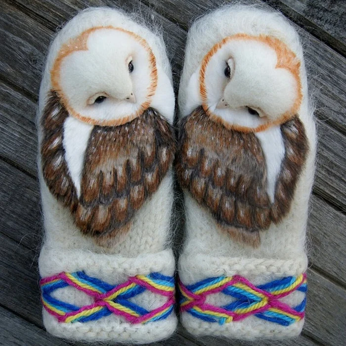 🦉Hand Knitted Nordic Mittens With Owls