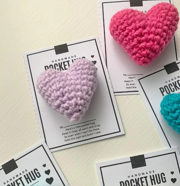 ❤️Pocket Hug, Crocheted Heart, Small Gift ，Handmade, buy more discount