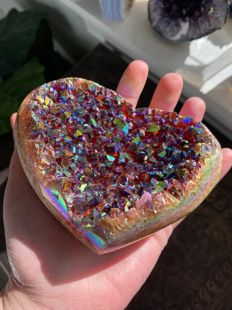 Angel Aura Heart Shaped Rainbow Resin Cluster