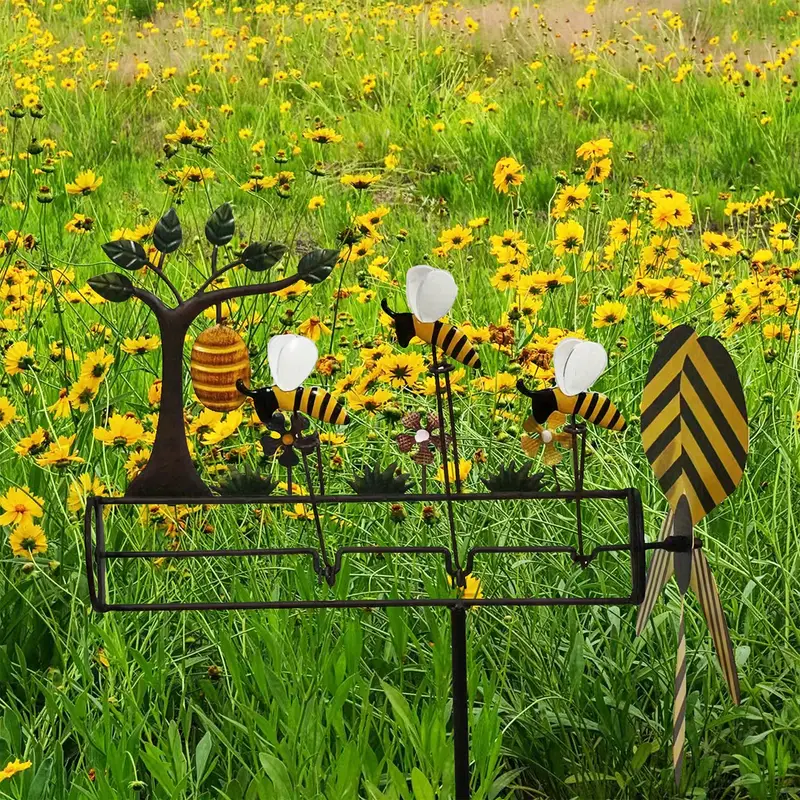 1pc metal bee windmill three little bees windmill garden gardening decorative windmill scene decor festivals decor home decor corridors decor offices decor yard decor halloween decor details 1