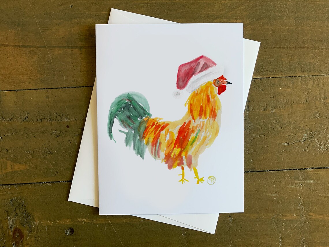 Santa Hat Chicken Christmas Cards