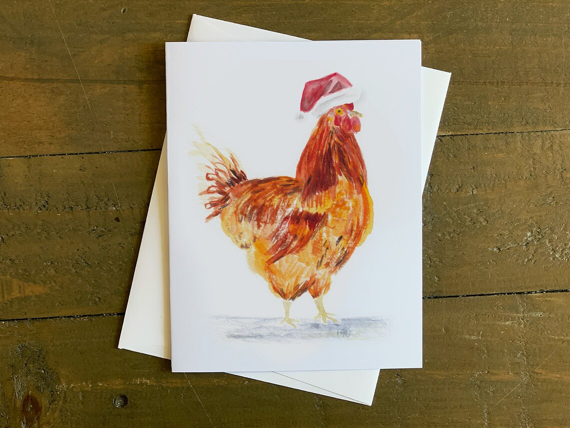 Santa Hat Chicken Christmas Cards
