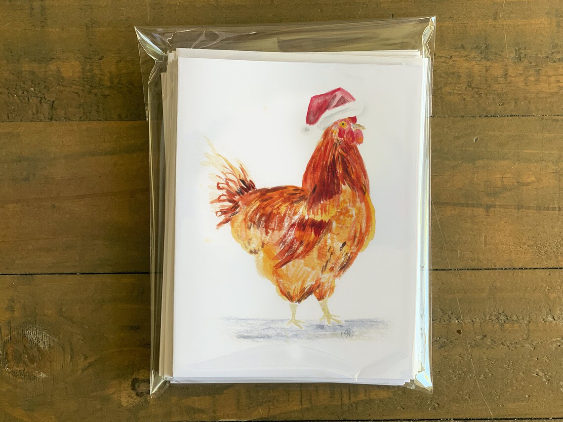 Santa Hat Chicken Christmas Cards