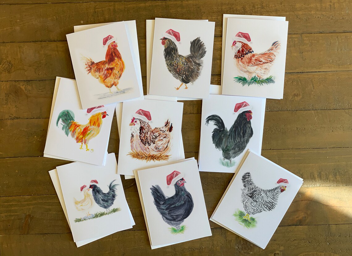 Santa Hat Chicken Christmas Cards