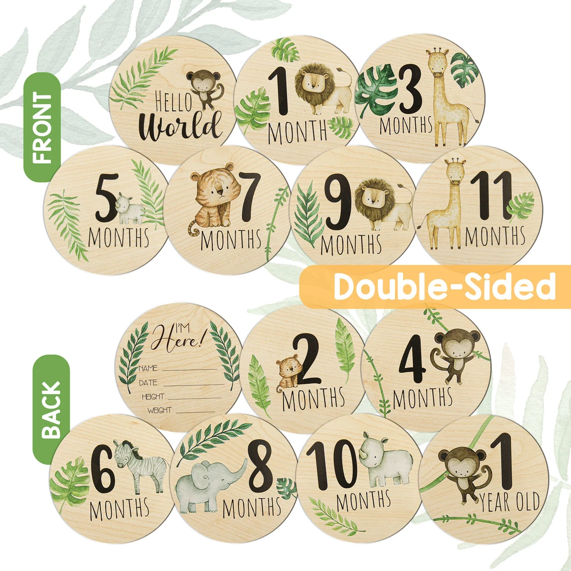 Safari Animals Wooden Baby Milestone Cards