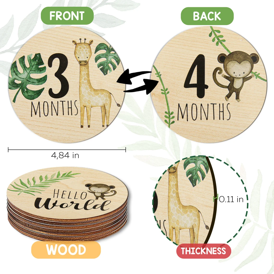 Safari Animals Wooden Baby Milestone Cards