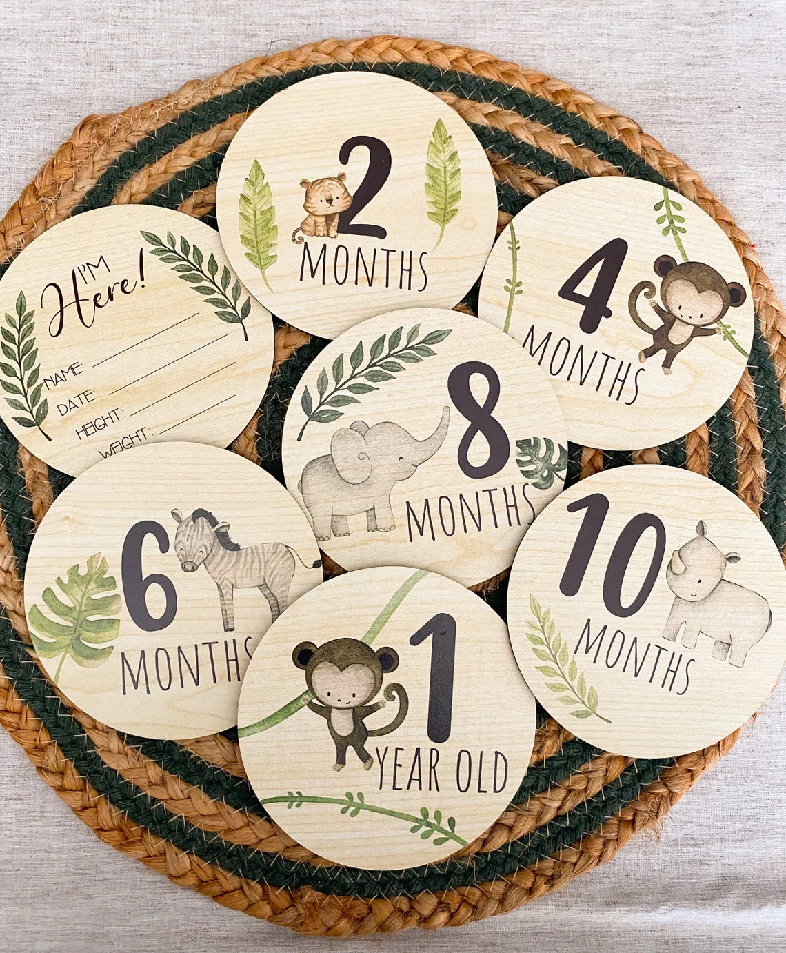 Safari Animals Wooden Baby Milestone Cards
