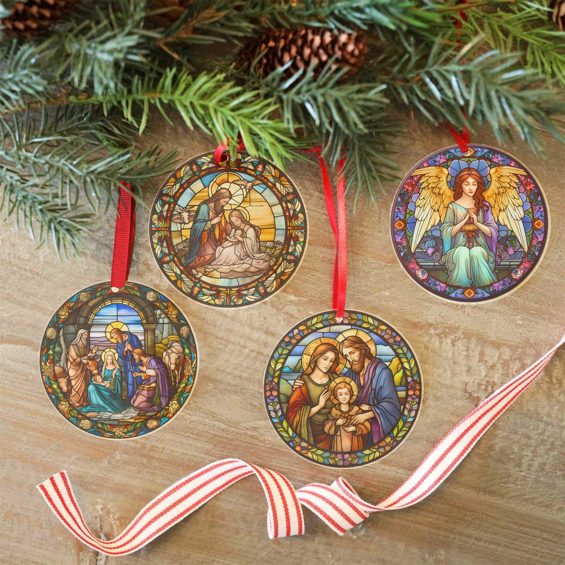 Set Of 5 Nativity Christmas Ornament Faux Stained Glass image 6