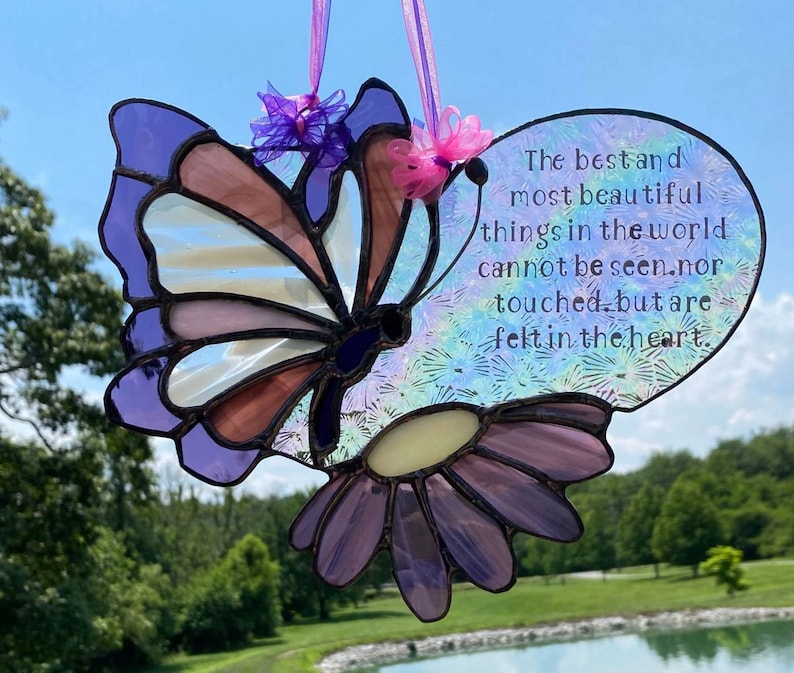 Butterfly Stained Glass Memorial heart