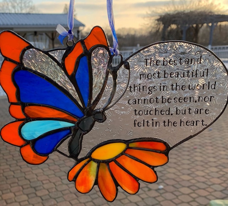 Butterfly Stained Glass Memorial heart