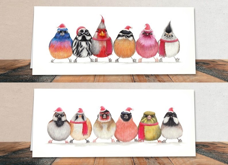 Christmas Gift - 🐦12 Cute Little Birdies Cards