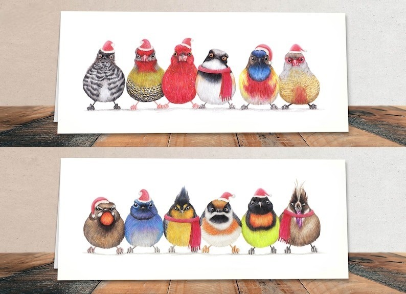 Christmas Gift - 🐦12 Cute Little Birdies Cards