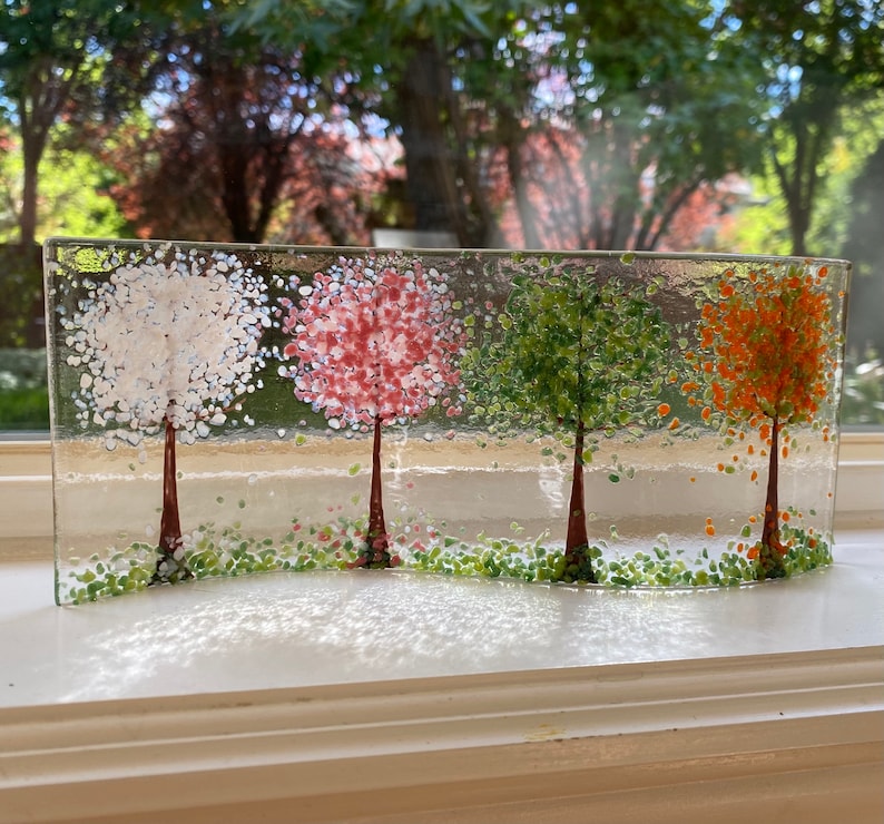 Four Seasons Fused Glass Wavy Panel