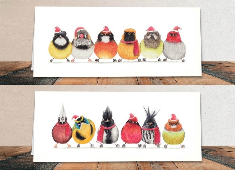 Christmas Gift - 🐦12 Cute Little Birdies Cards