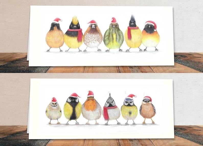 Christmas Gift - 🐦12 Cute Little Birdies Cards