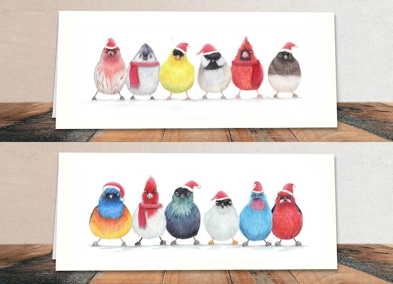 Christmas Gift - 🐦12 Cute Little Birdies Cards