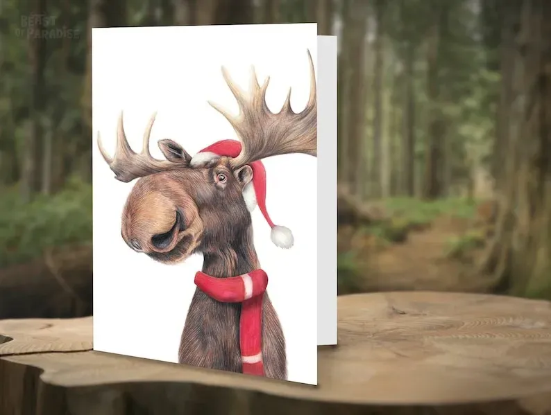🦌Funny Wildlife Art Christmas Cards