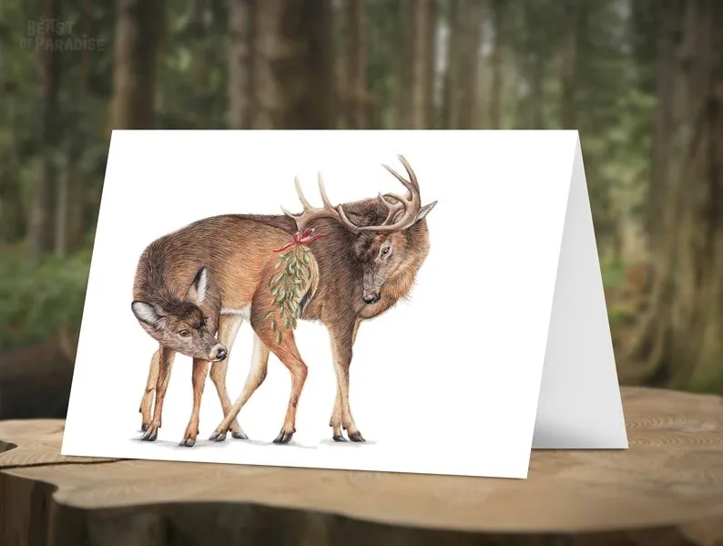 🦌Funny Wildlife Art Christmas Cards