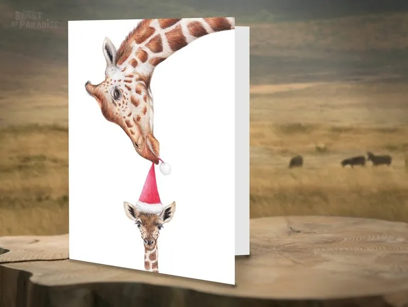 🦌Funny Wildlife Art Christmas Cards