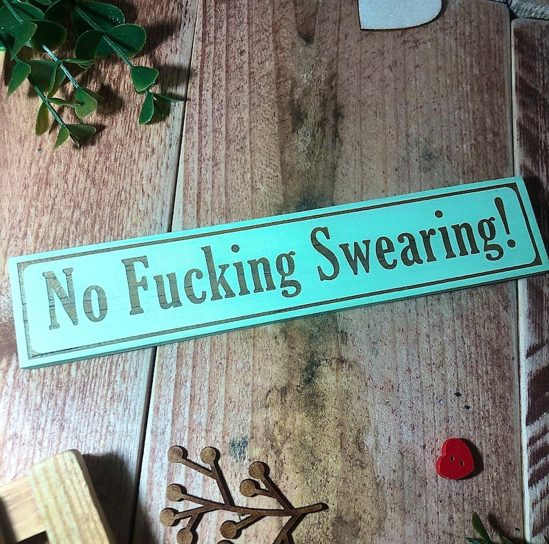 禁止咒骂激光雕刻木牌墙壁装饰有趣搞笑标志幽默有趣图像 3