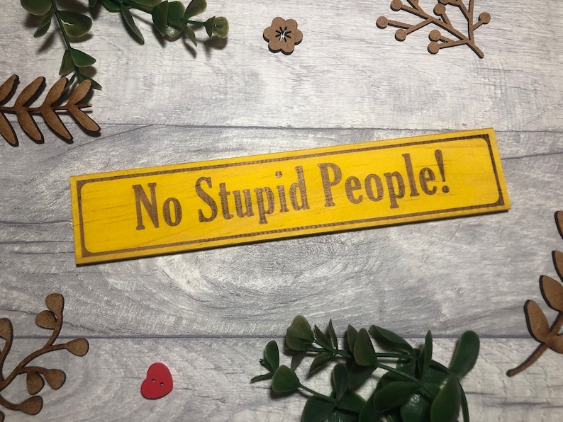 No Stupid People Laser engraved Wooden plaque Wall decor Funny Funny Sign Humour Fun image 2