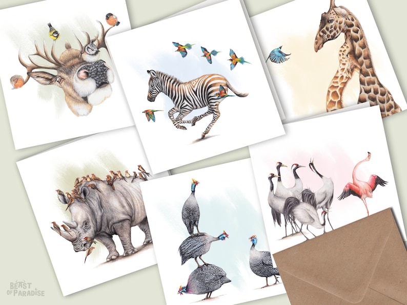 🦌Wildlife Art Christmas Cards（6pcs）