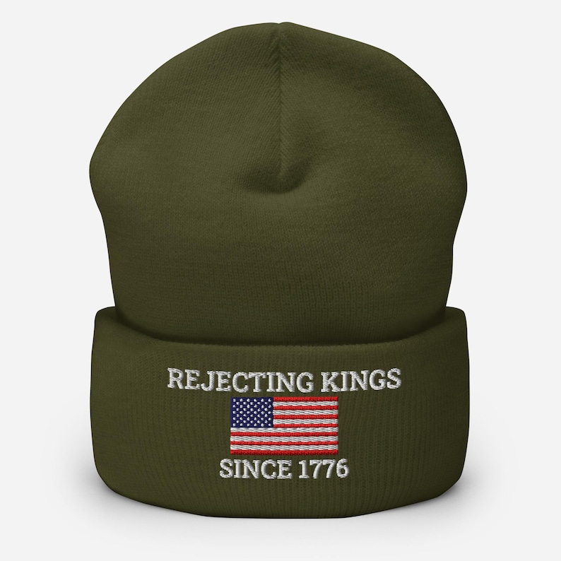 🇺🇸 Rejecting Kings Since 1776 – Embroidered Cuffed Beanie