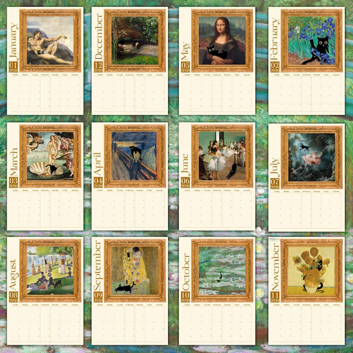Black Cats in Fine Art Masterpieces Calendar 2026