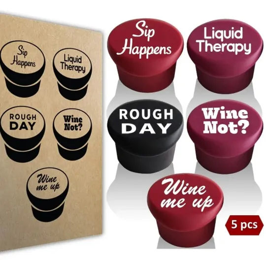 🍇🍷Set of 5 Funny Silicone Wine Bottle Stopper