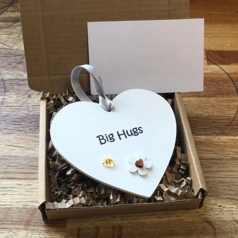 Wooden Heart Pocket Teddy Bear Hug