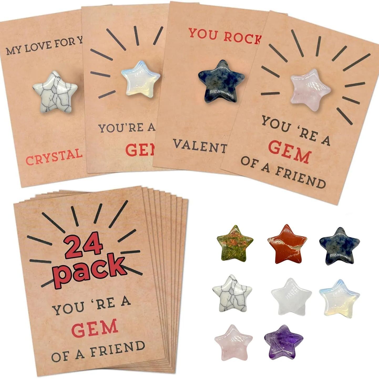 🌟24PCs Valentines Cards with Star-Shape Crystals