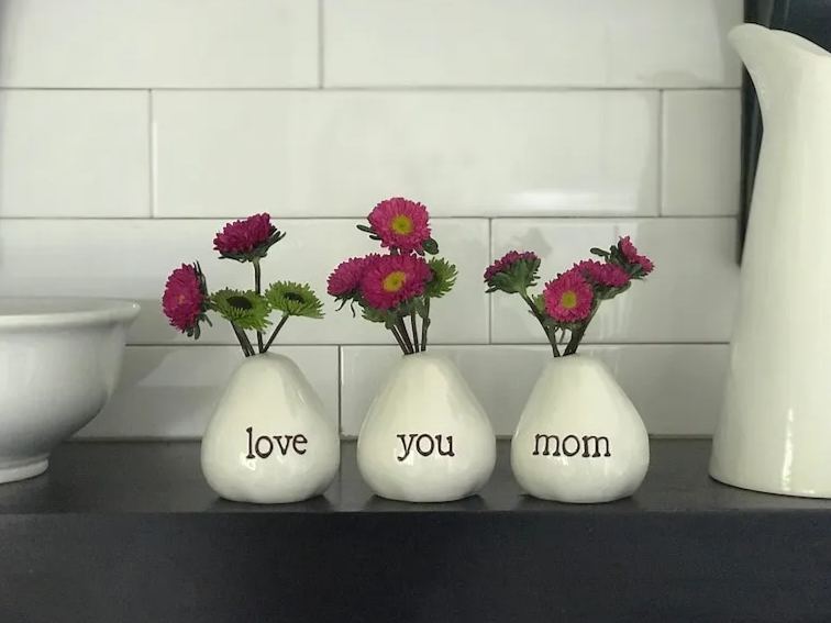 💐Love You Mom Hand Painted Bud Vases