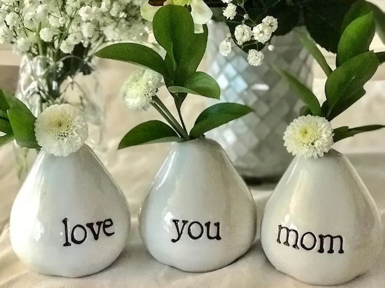 💐Love You Mom Hand Painted Bud Vases