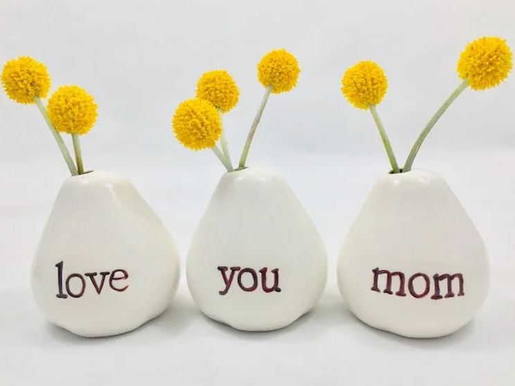 💐Love You Mom Hand Painted Bud Vases