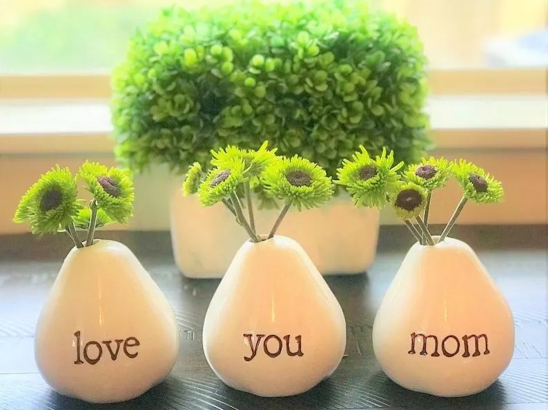 💐Love You Mom Hand Painted Bud Vases