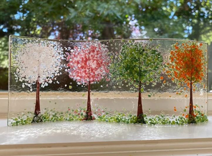 Four Seasons Fused Glass Wavy Panel