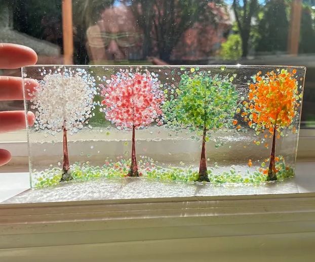 Four Seasons Fused Glass Wavy Panel